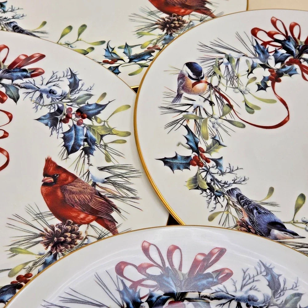 Lenox Winter Greetings Dinner Plate Set of 4 USA Millennium 10.75 Fine Ivory VTG